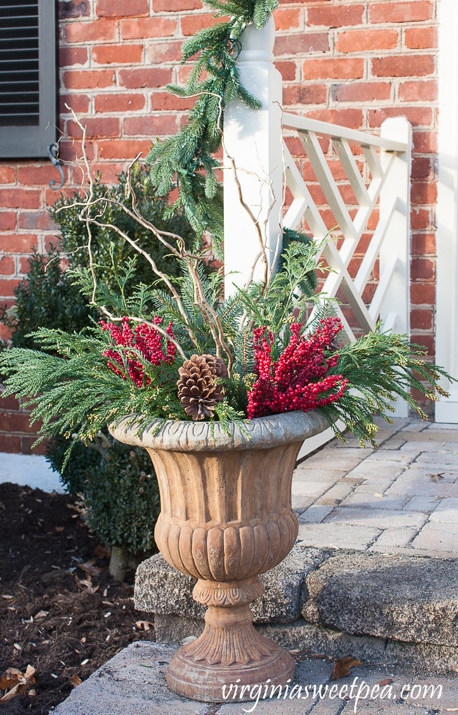 DIY Christmas Outdoor Planters - Step-by-step tutorial for making these for your home. virginiasweetpea.com