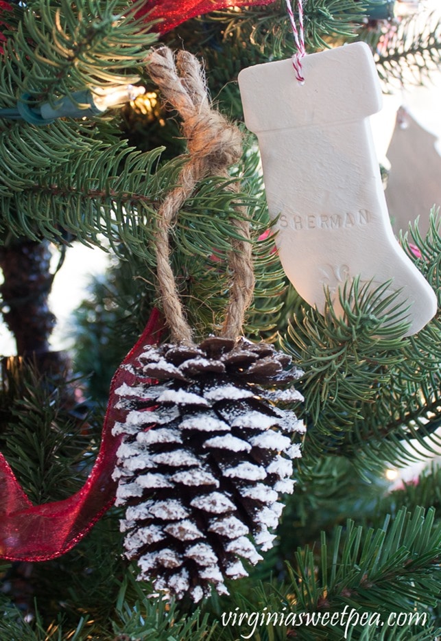 Easy Pine Cone Christmas Ornament - Get the tutorial to make this ornament for your tree. virginiasweetpea.com