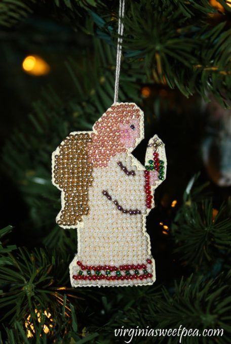 Handmade Beaded Cross Stitch Christmas Ornament - virginiasweetpea.com