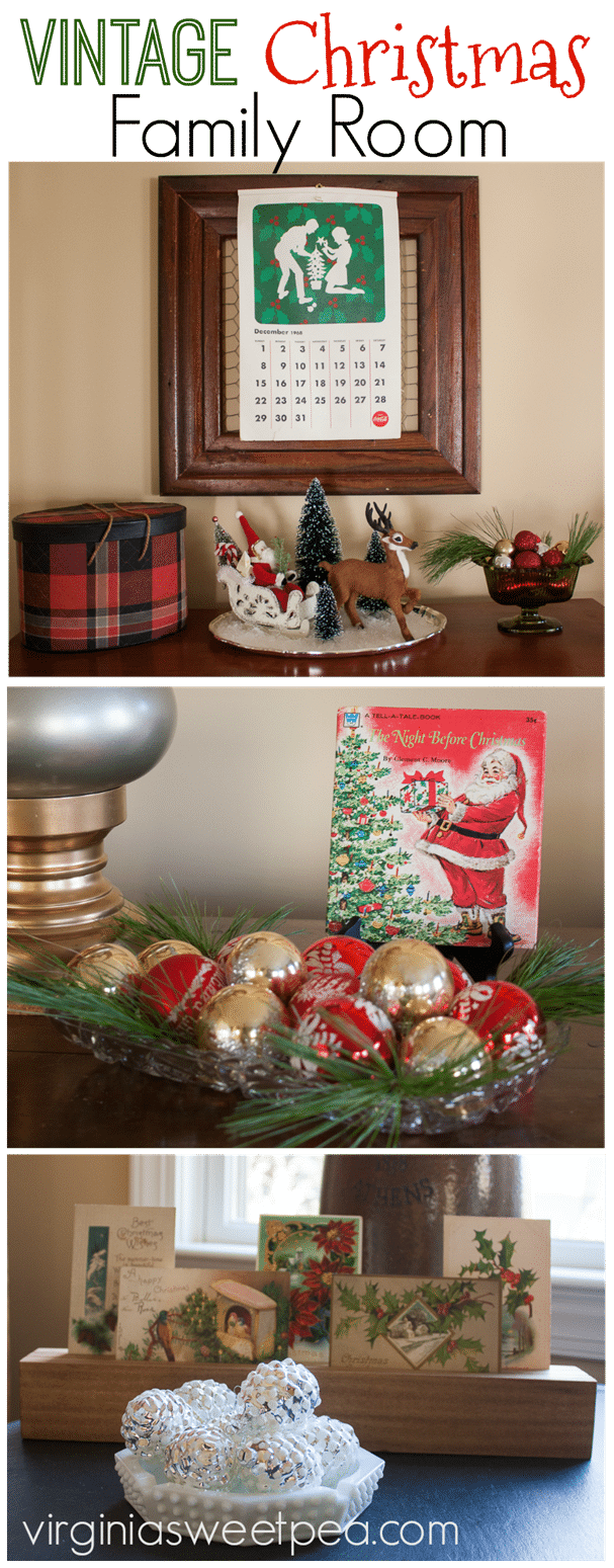 Vintage Christmas in the Family Room - Tour a rom decorated for Christmas with a collection of both vintage and modern decor. virginiasweetpea.com