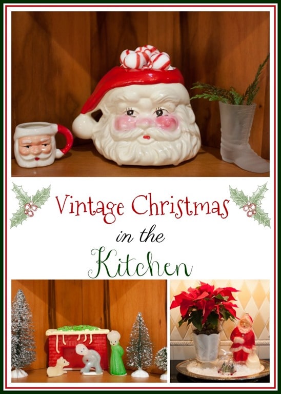 Vintage Christmas Kitchen Decor - This kitchen is decorated for Christmas with vintage items that are collected or inherited. virginiasweetpea.com