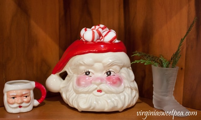 Vintage Santa Mug - Vintage Christmas Vignette - See a kitchen decorated for Christmas with vintage finds. virginiasweetpea.com