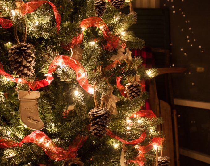 Christmas Tree Decorated with Handmade Ornaments