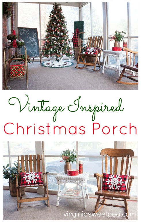 Christmas Porch - This charming porch is decorated for Christmas with mostly vintage items. virginiasweetpea.com