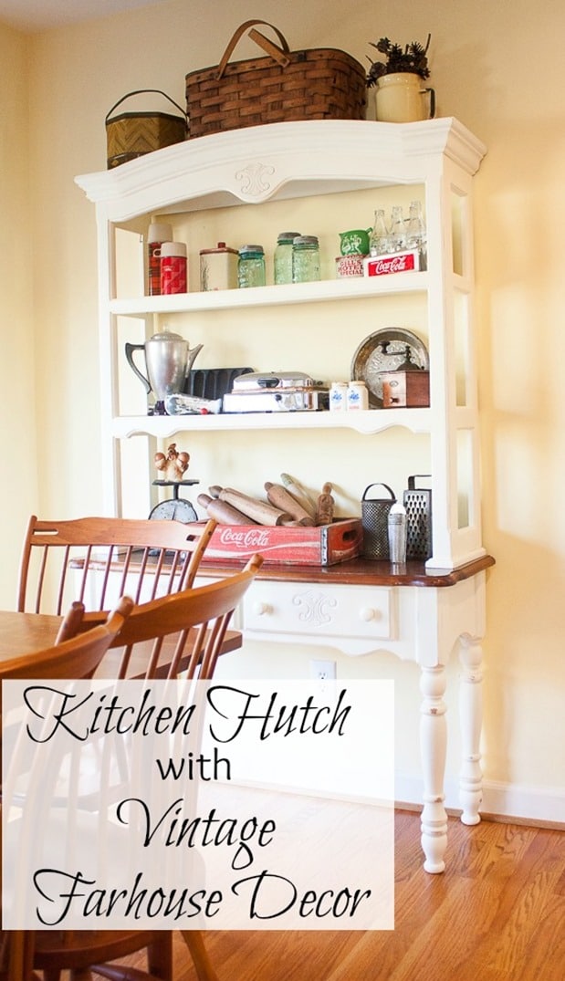 Kitchen Hutch with Vintage Farmhouse Decor Sweet Pea