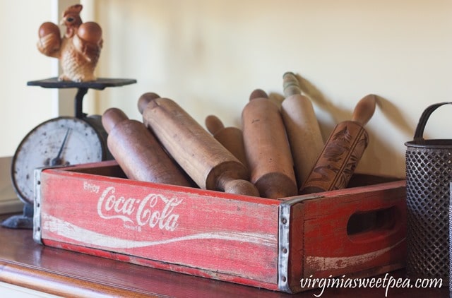 Vintage Coca-Cola Crate filled with Antique Rolling Pins - virginiasweetpea.com