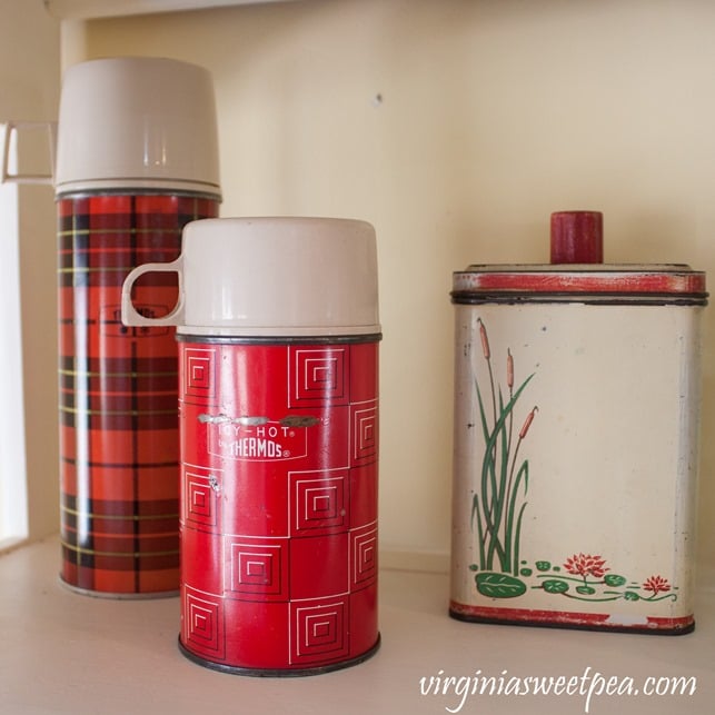 Vintage Red Plaid Thermos with a 1938 Kitchen Canister