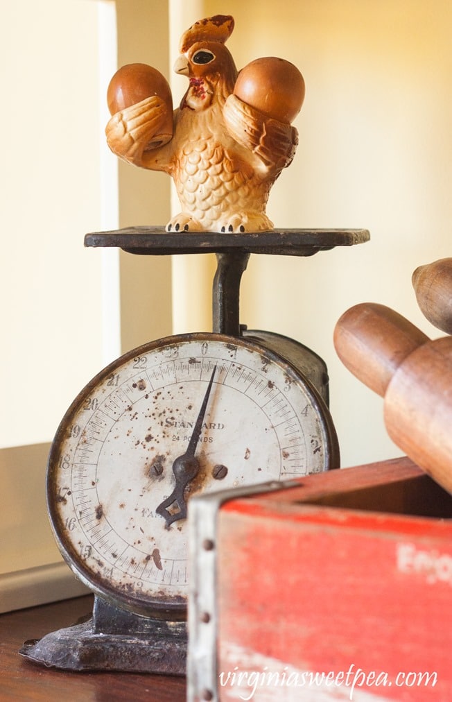 Vintage Kitchen Scale with Chicken Salt and Pepper Shaker - virginiasweetpea.com