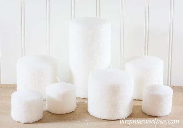 DIY Frosted Candles - Easy to make -virginiasweetpea.com #frostedcandles