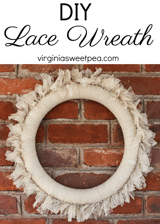 DIY Lace Wreath - This pretty wreath can be enjoyed as is or embellished for use in a particular season. virginiasweetpea.com #wreath #lacewreath #lace