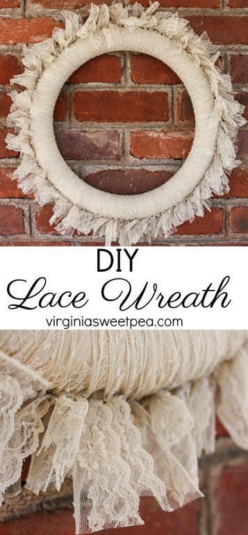 DIY Lace Wreath - This pretty wreath can be enjoyed as is or embellished for use in a particular season. virginiasweetpea.com #wreath #lacewreath #lace