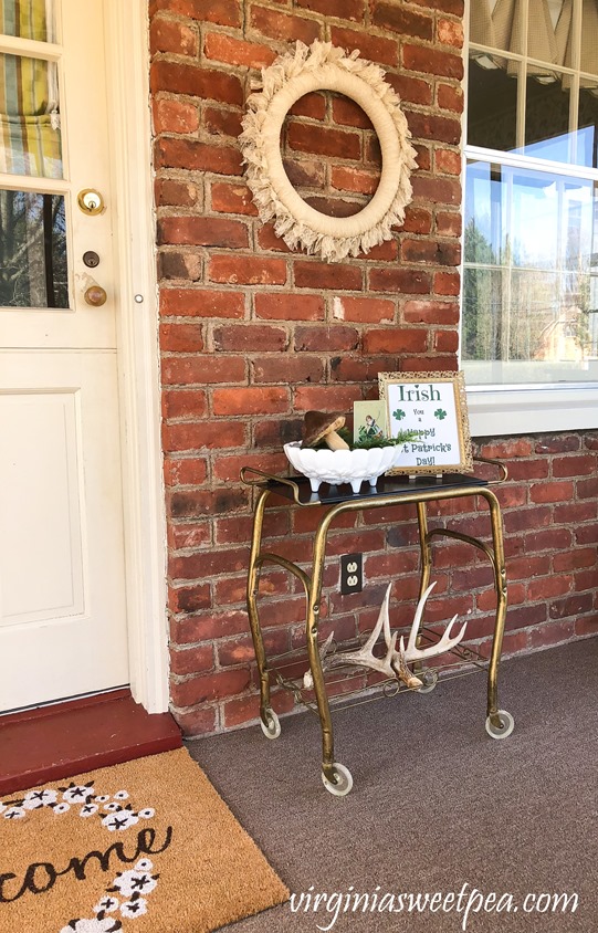 DIY Lace Wreath used in a St. Patrick's Day Vignette