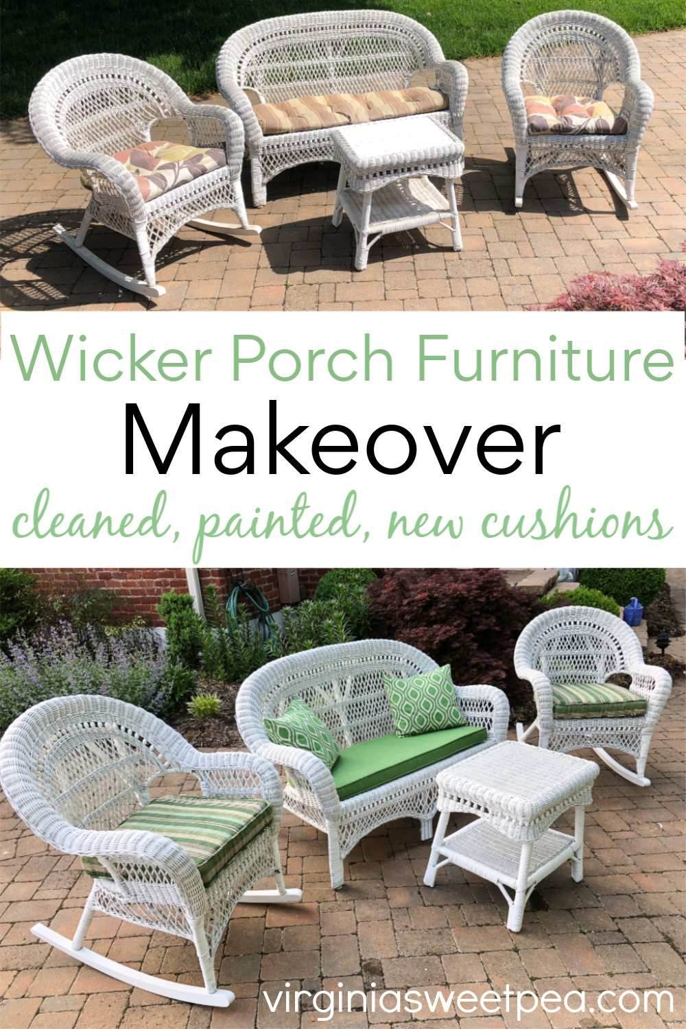 Before and After of a Wicker Porch Furniture Makeover