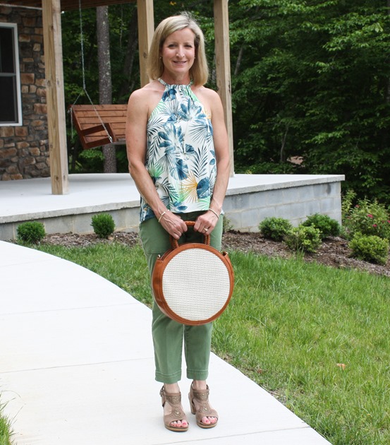 Stitch Fix Review for June 2018 - Sole Society Handbags - Nikole Circle Crossbody worn with Crescent Madee Halter Top and Lila Ryan Kati Chino Cargo Straight Leg Pant. #stitchfix #stitchfixsummer #stitchfixstyle #summerfashion #fashionover40