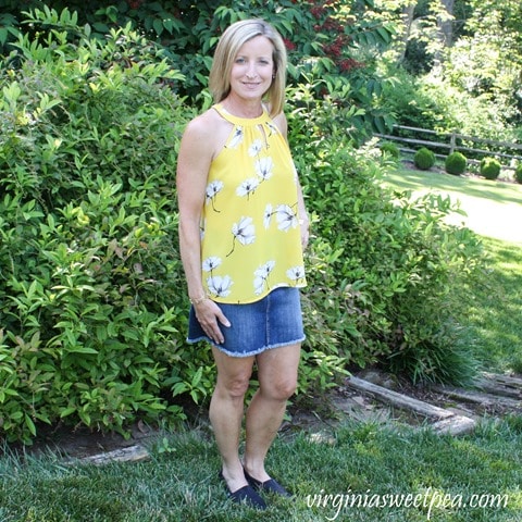 Stitch Fix Review for July 2018 - Papermoon Bonney Keyhole Halter Blouse worn with Just Black Tatiana Denim Skirt #stitchfix #stitchfixsummer #summerfashion #fashionover40