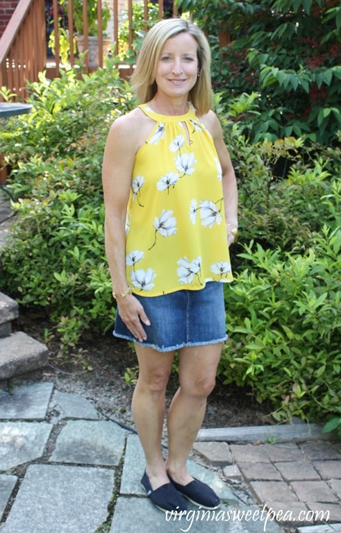 Stitch Fix Review for July 2018 - Papermoon Bonney Keyhole Halter Blouse worn with Just Black Tatiana Denim Skirt #stitchfix #stitchfixsummer #summerfashion #fashionover40