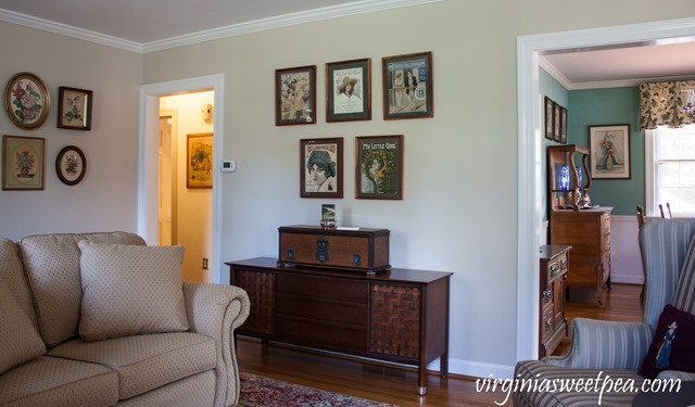 Living room decorated with vintage for summer. Vintage 1960's Montgomery Ward Stereo.