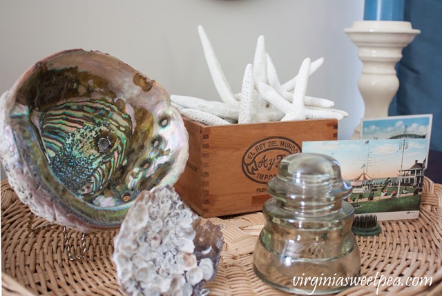 Living Room Decorated for Summer with a Beach Theme incorporating Vintage Items.