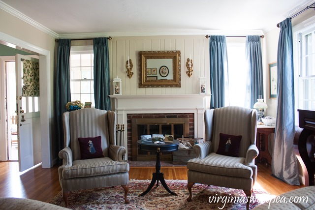 Living Room Decorated for Summer with a Beach Theme incorporating Vintage Items.