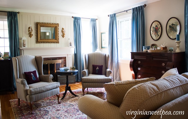 Living Room Decorated for Summer with a Beach Theme incorporating Vintage Items.