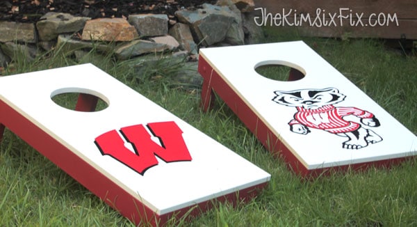 DIY University of Wisconsin Cornhole Game - Learn how to make a set using cabinet doors! #cornhole #woodworking #universityofwisconsin #badgers