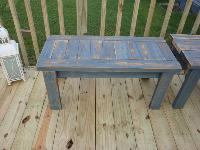 Learn how to make a simple 2x4 bench! This bench is perfect for use on a patio or porch. #woodworking #diyproject #diybench #2x4project