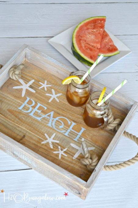 DIY Coastal Rope Handle Tray Tutorial - Best of the Best Coastal DIY Decor Round-up. Get over a dozen coastal project decor ideas that you can make for your home. #coastal #coastaldecor #coastaldiy