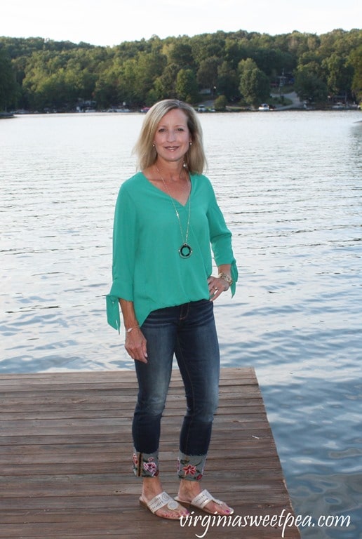 Stitch Fix Review for September 2018 - West Kei Allan Tie Sleeve Blouse with Driftwood Britt Embroidered Cuff Scissor Cut Hem Straight Leg Jean #stitchfix #stitchfixreview #fashionover40