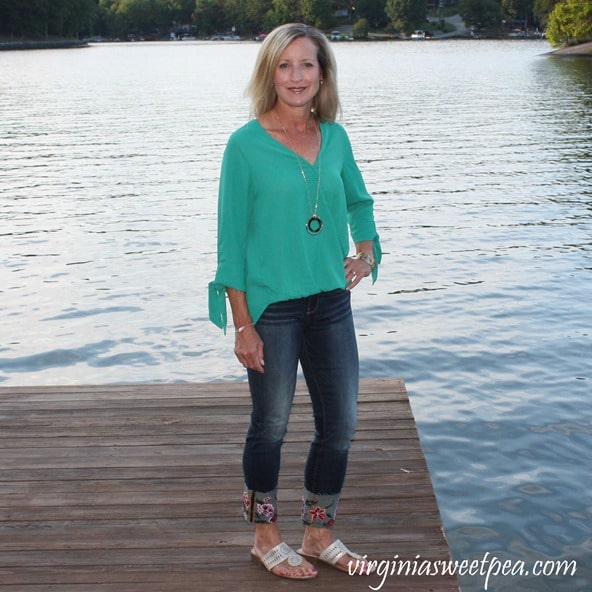 Stitch Fix Review for September 2018 - West Kei Allan Tie Sleeve Blouse with Driftwood Britt Embroidered Cuff Scissor Cut Hem Straight Leg Jean #stitchfix #stitchfixreview #fashionover40