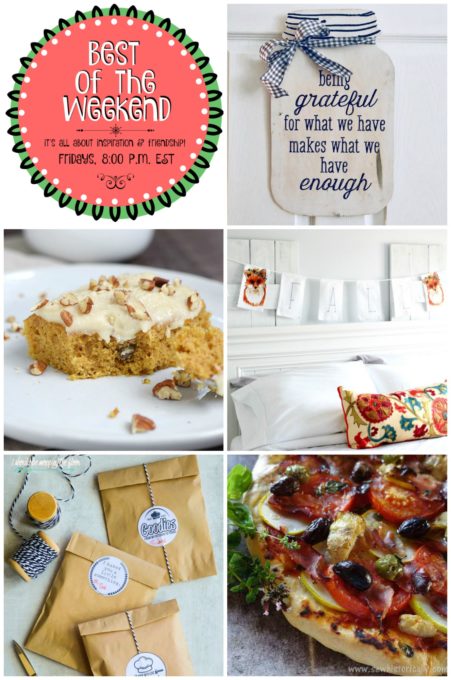 Best of the Weekend Features for September 7, 2018 - How to Make a Wooden Mason Jar I Pumpkin Spice Bars I How to Make a No-Sew Fall Banner with Tea Towels I Free Printable Baked Goods Stickers I Homemade Pizza from Scratch in 30 Minutes