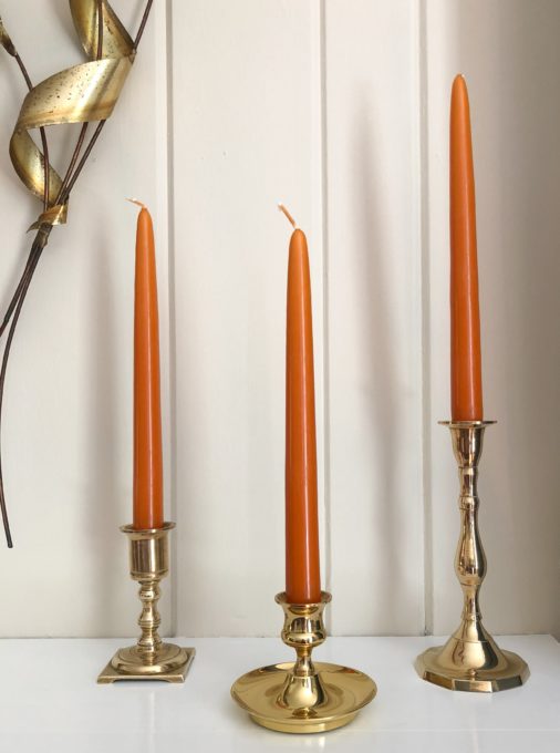Brass Candlestick Holders on a Fall Mantel