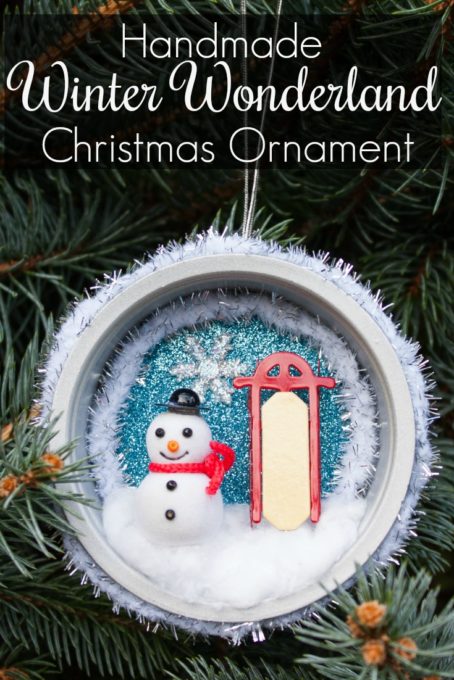 Handmade Winter Wonderland Christmas Ornament - You'll never guess what was upcycled to make this pretty ornament! #christmascraft #handmadechristmas #decoratethetree #christmastreeornaments #christmastreeideas