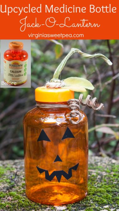 Use an Upcycled Medicine Bottle to Make a Jack-o-Lantern for Halloween decor. #halloween #halloweencraft #upcycle #craftidea
