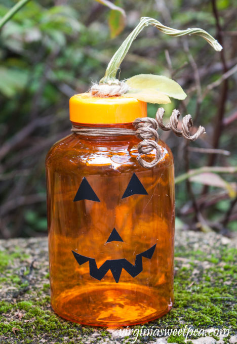 Jack-o-Lantern made using an orange medicine bottle