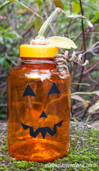 Jack-o-Lantern made using an orange medicine bottle