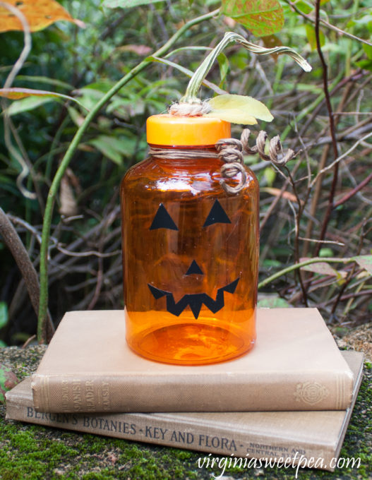 Jack-o-Lantern made using an orange medicine bottle