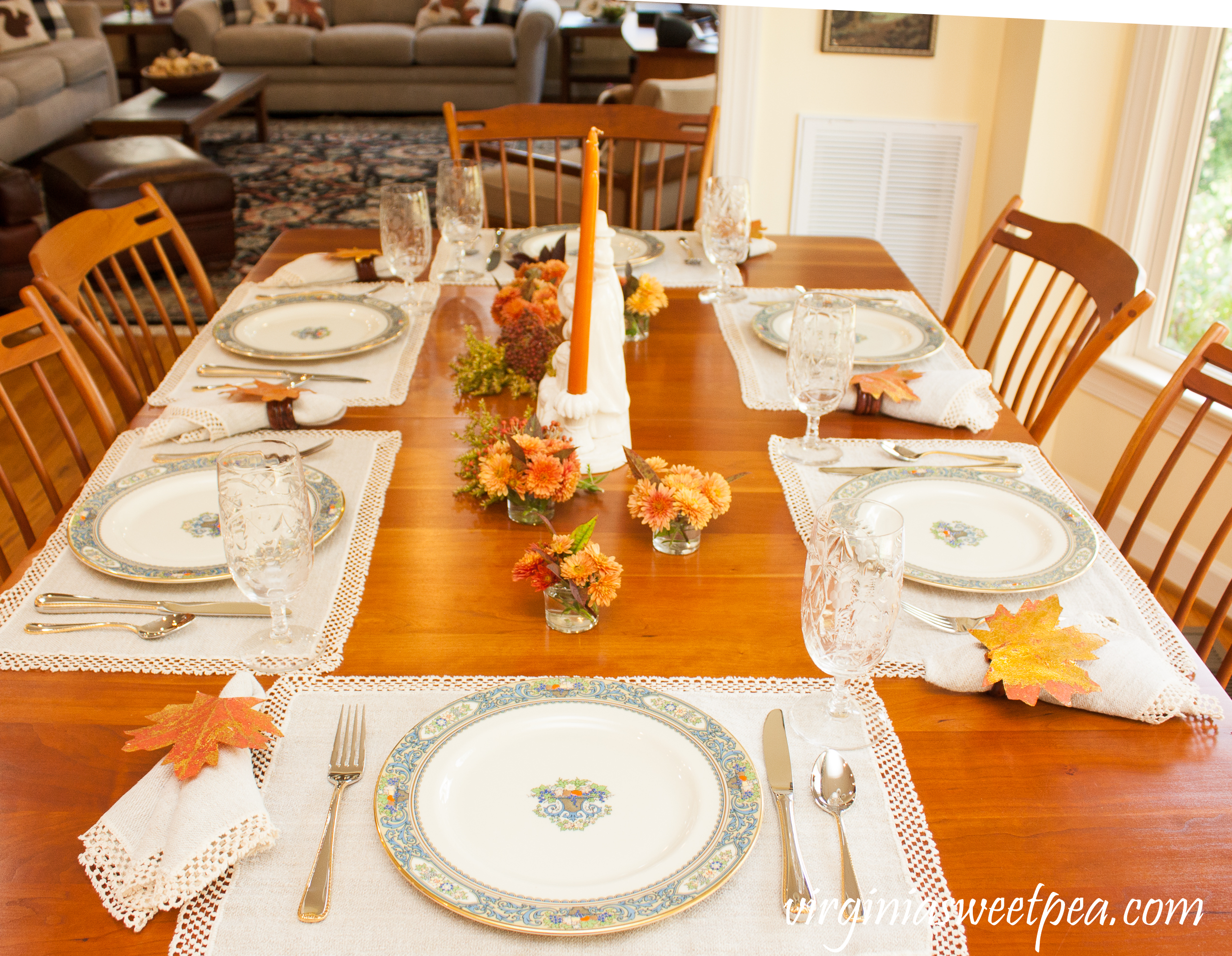 We Gather Together Thanksgiving Table - Get ideas for setting your table for Thanksgiving from 20+ bloggers. #thanksgivingdecor #thanksgiving #vintagepilgrims #thanksgivingtablescape