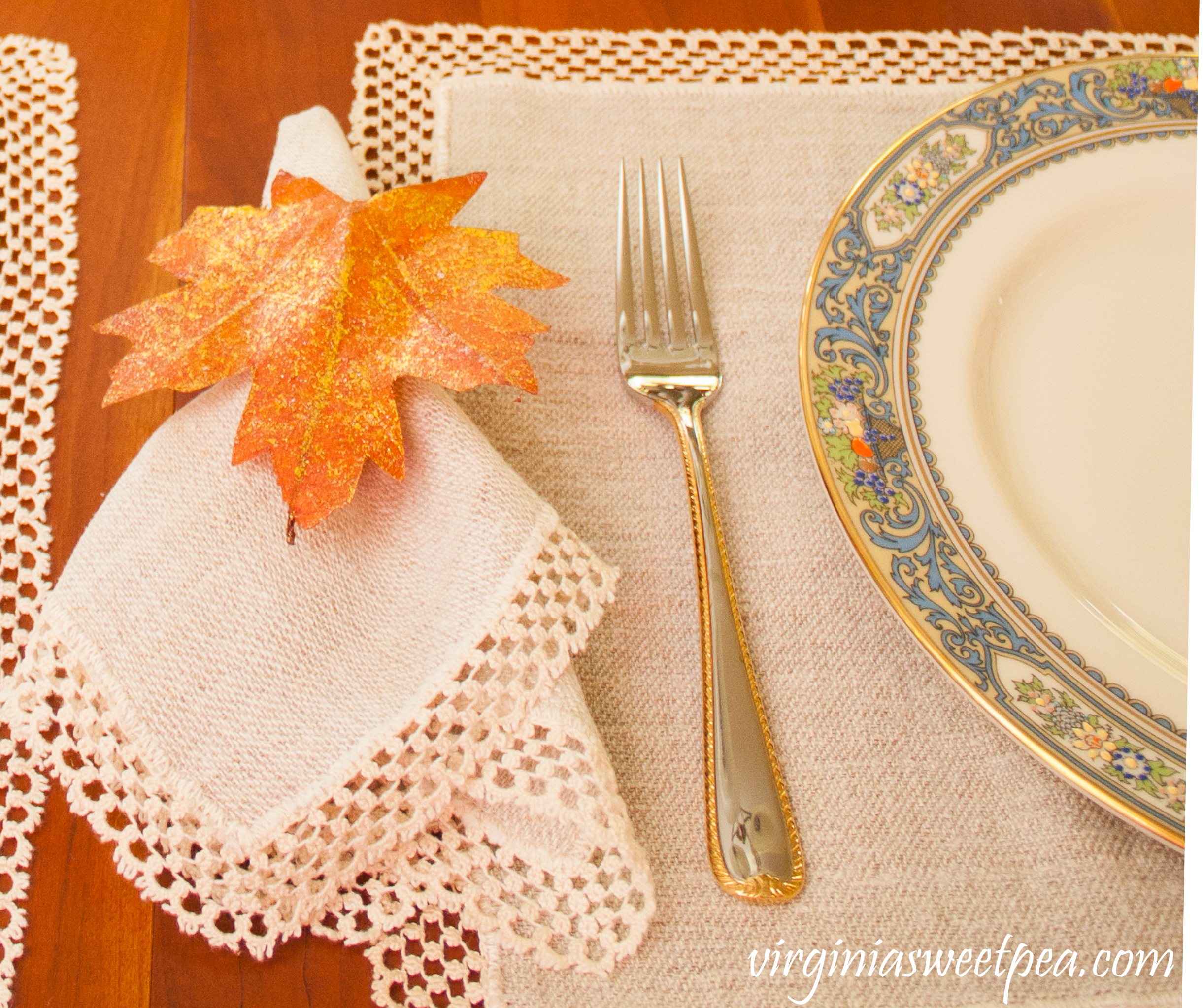Thanksgiving Table Place Setting with Lenox Autumn dishes and Gorham Golden Ribbon Edge Silverware