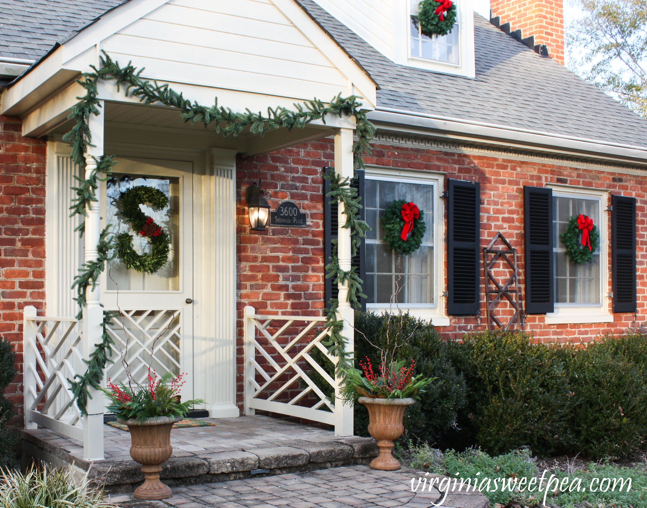 Christmas Front Porch and Holiday Door Decor - Get ideas for decorating your porch and doors for Christmas. #christmas #christmaswreath #christmasdoors #christmasoutdoors #christmasdecor