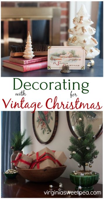 Get ideas for decorating for Christmas with vintage and antiques. #christmas #christmasdecorations #christmasdecor #vintage #vintagechristmasdecor