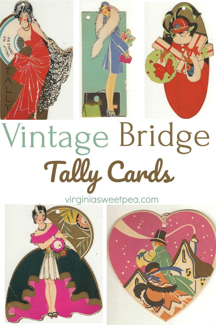 Vintage Bridge Tally Cards - See a collection of bridge tally cards used post WWI through the 1930's that feature Art Deco designs including beautiful ladies and florals. #vintage #artdeco #bridge #bridgetallycard #vintagebridgetally