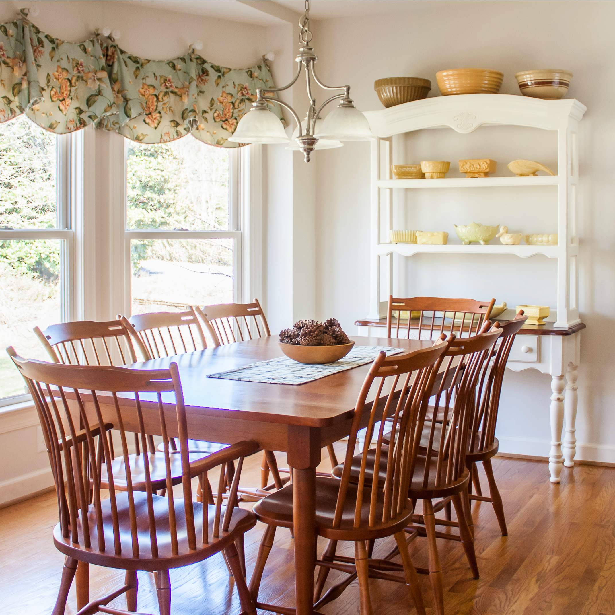 Farmhouse Hutch with Vintage Yellow Pottery