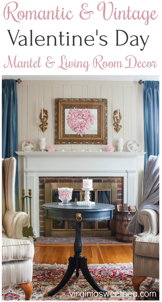 Romantic and Vintage Valentine's Day Mantel and Living Room Decor 