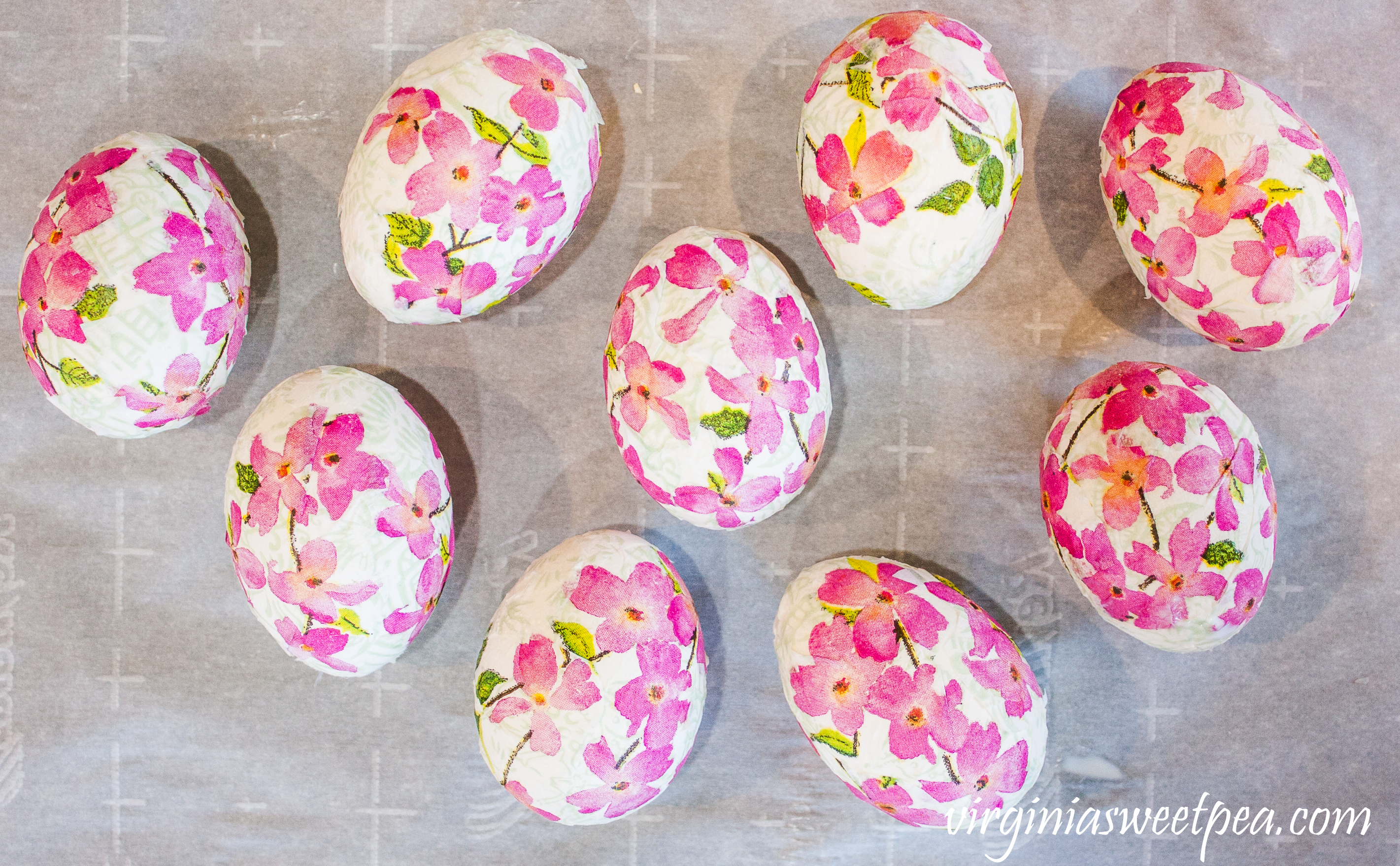 Easter eggs decoupaged with Caspari napkins