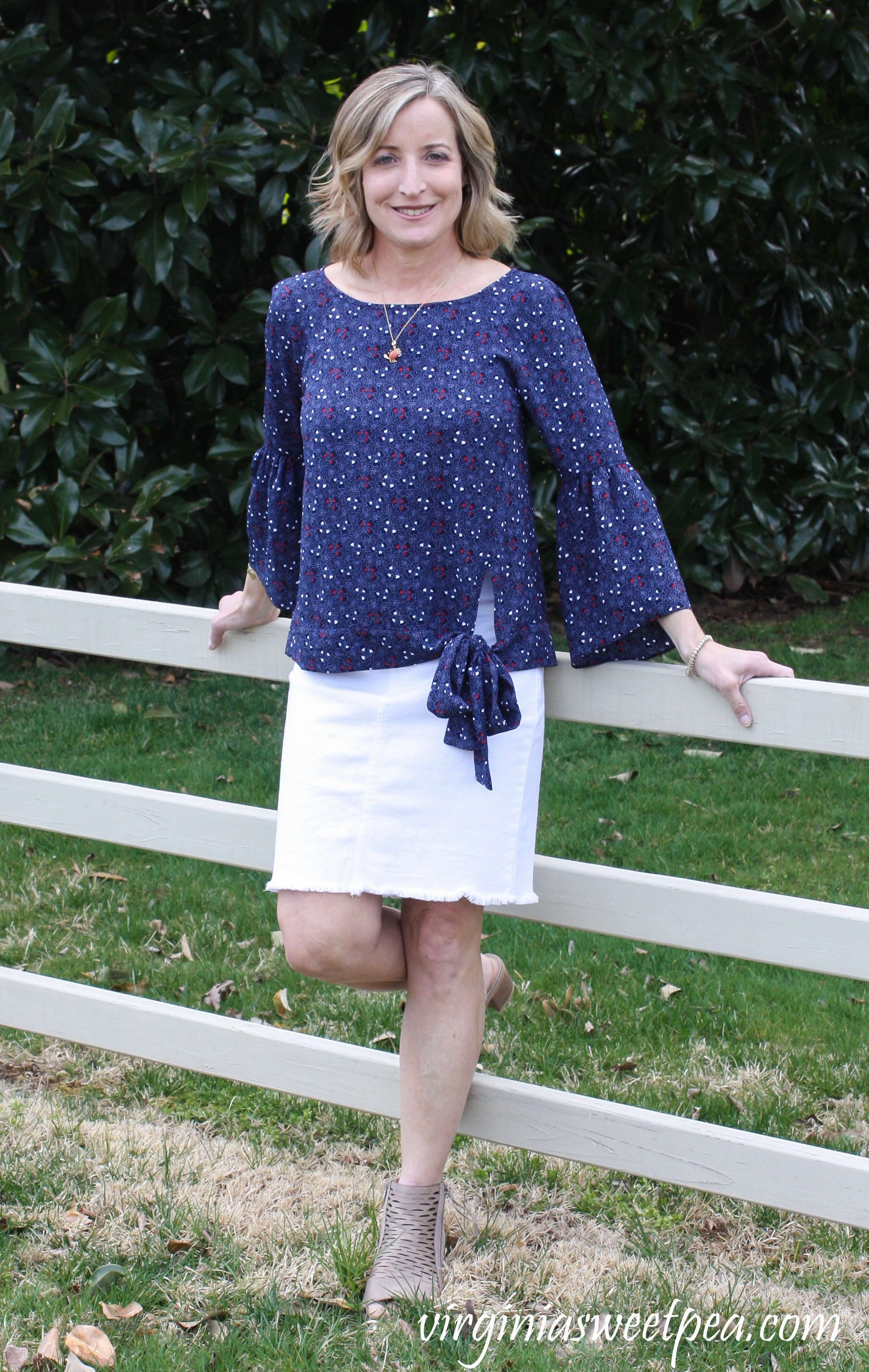 Stitch Fix Review for April 2019 - Michael Kors Jorja Tie Detail Blouse with Jen7 Oliana Raw Hem Denim Skirt #stitchfix #stitchfixreview #stitchfixspring #springstitchfix