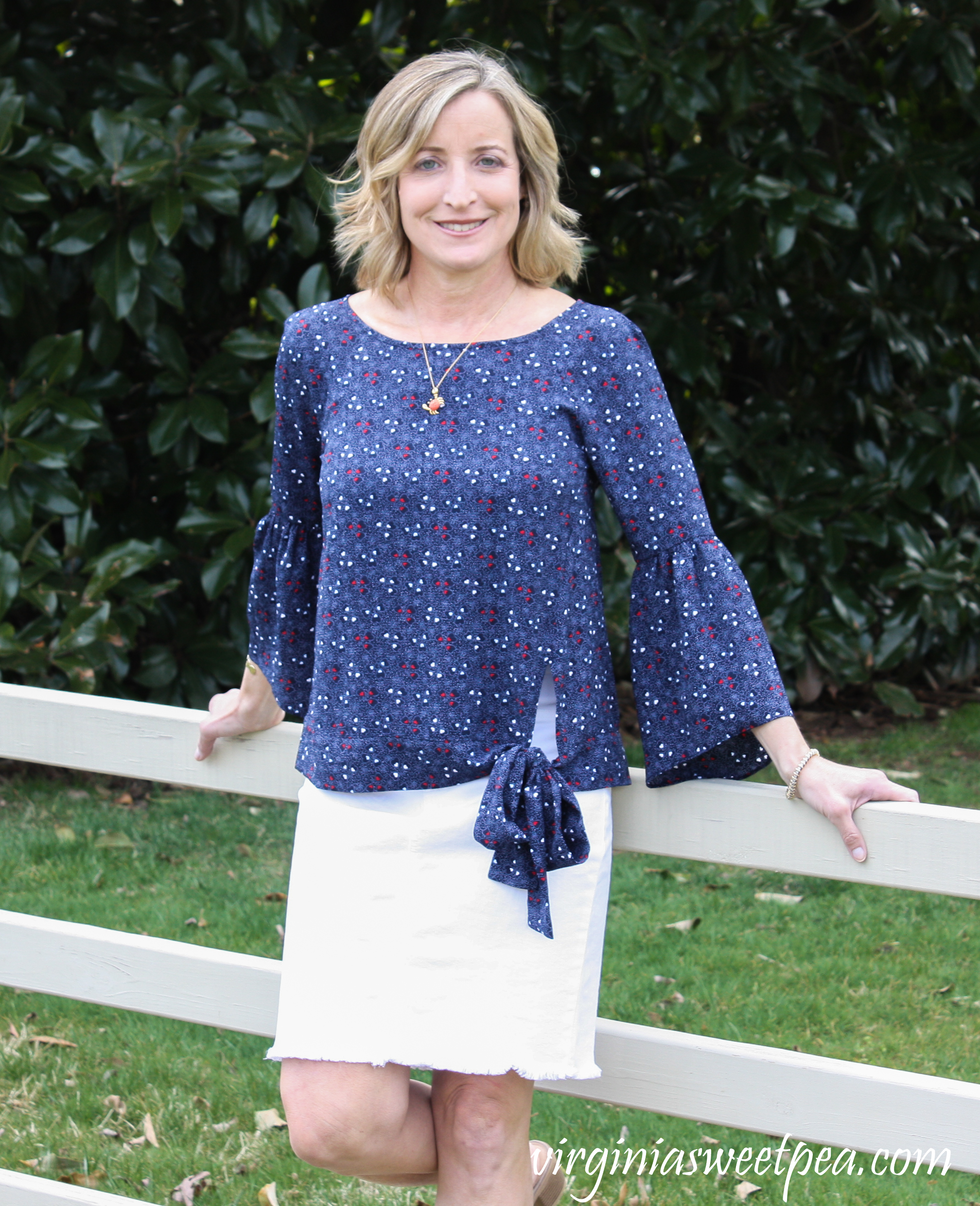 Stitch Fix Review for April 2019 - Michael Kors Jorja Tie Detail Blouse with Jen7 Oliana Raw Hem Denim Skirt #stitchfix #stitchfixreview #stitchfixspring #springstitchfix