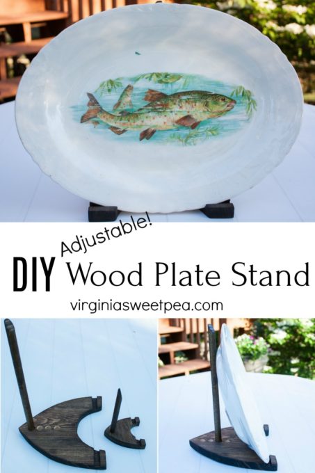 Learn how to make a DIY wood plate stand to use to display plates, platters, or art. The stand is adjustable to accommodate different sizes of dishes or art. Follow the step-by-step tutorial to make your own. #woodworking #platestand #displaystand #wooddisplaystand