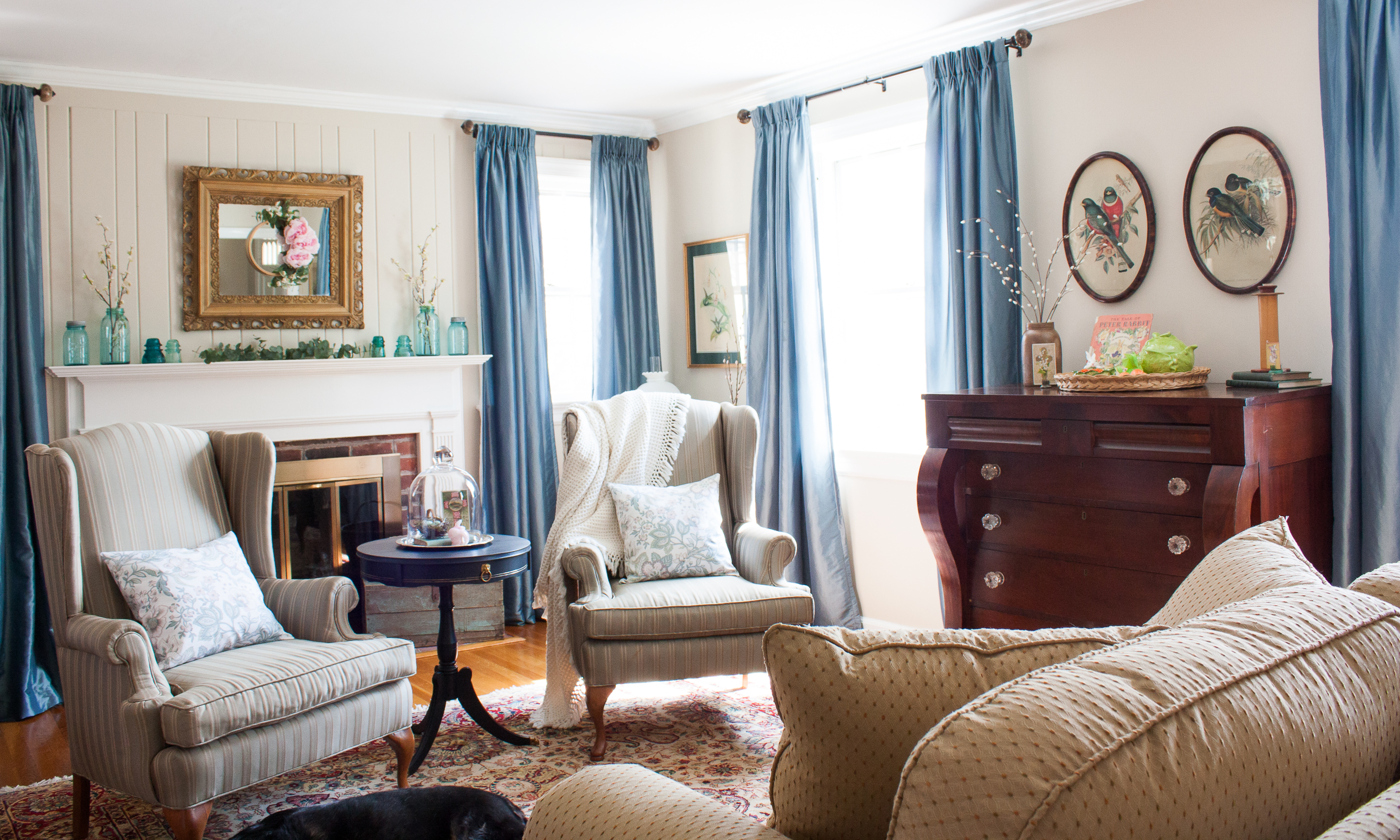 Living Room Decorated for Easter with Vintage and Antiques