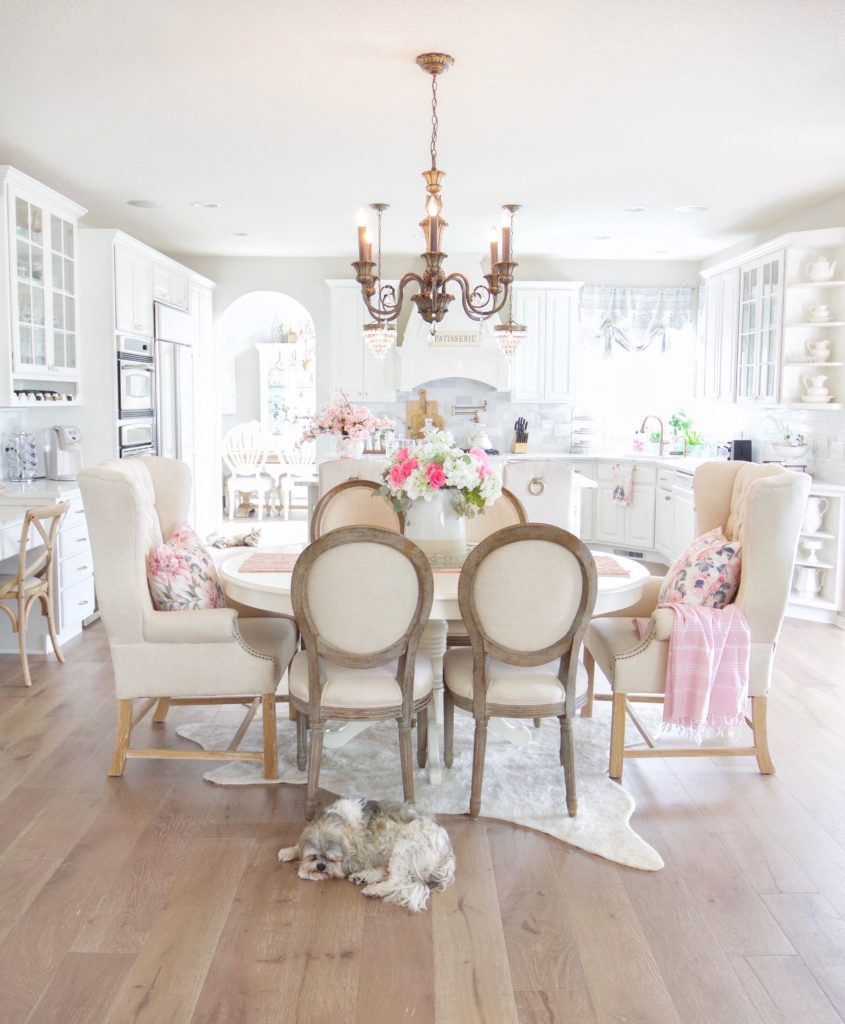 French style farmhouse kitchen styled for spring