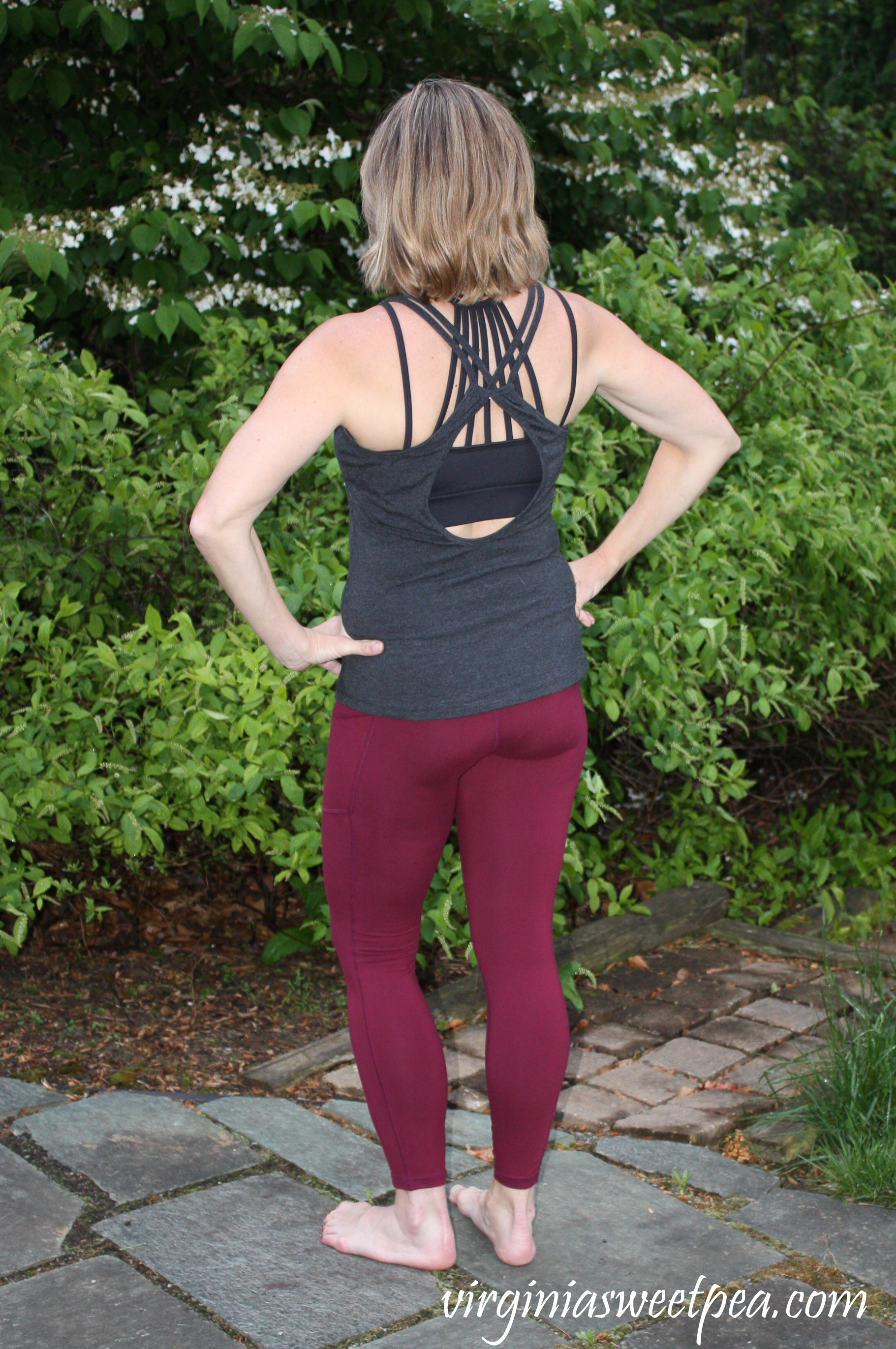 Fashom Review-RAE Mode butter Soft Yoga Stitch Leggings with Constantly Varied Gear Open Back Tank and Constantly Varied Gear Black Sports Bra